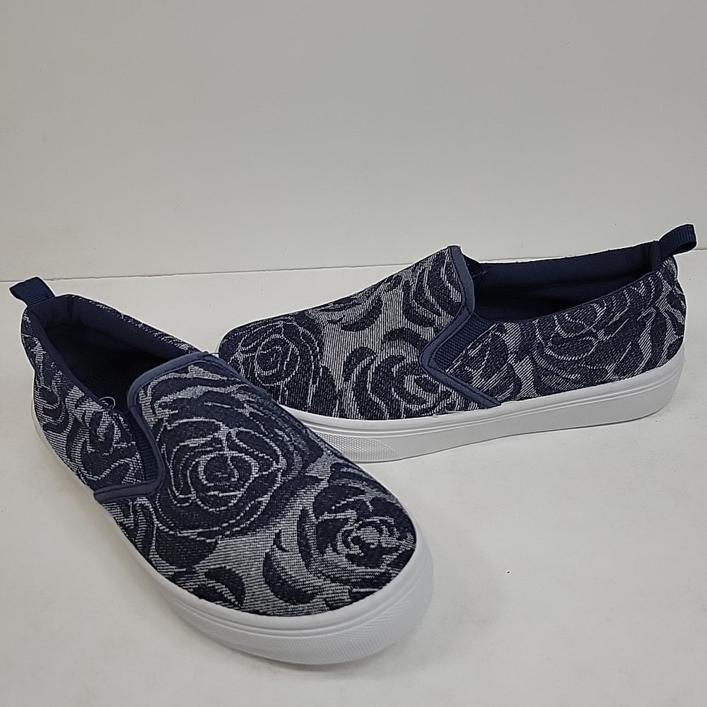 Slip-On Floral Canvas Sneakers - Navy Rose